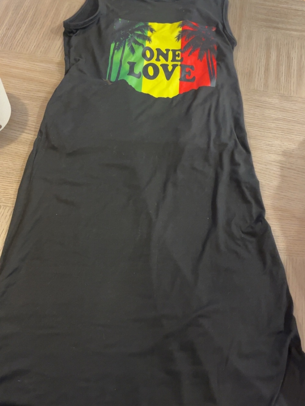 One Love Palm Graphic Black Tank Dress - Rasta Colors
